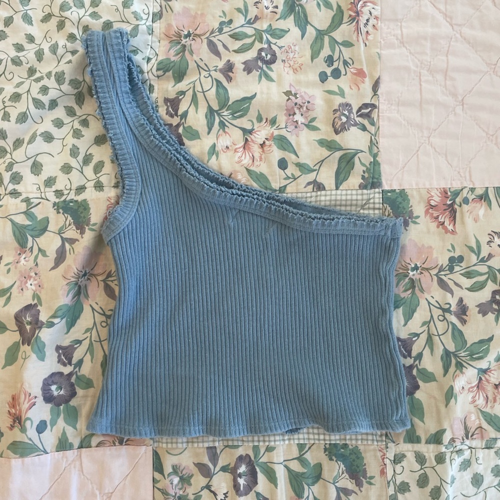 Urban Outfitters Blue One Shoulder Crop Top Size Small - Picture 2 of 4